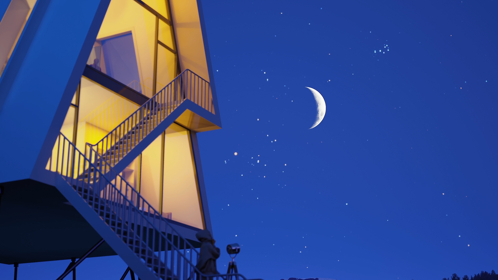 夜景建筑效果图制作技巧-月亮夜空效果图